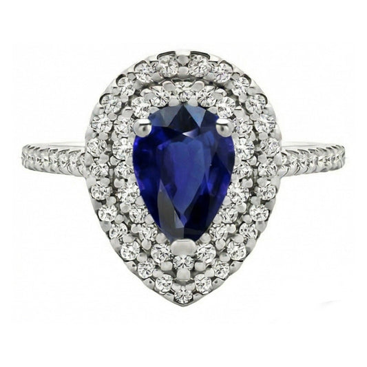 Royal Blue Sapphire Gemstone Ring 3.50-ct 14 Karat White Gold – front view