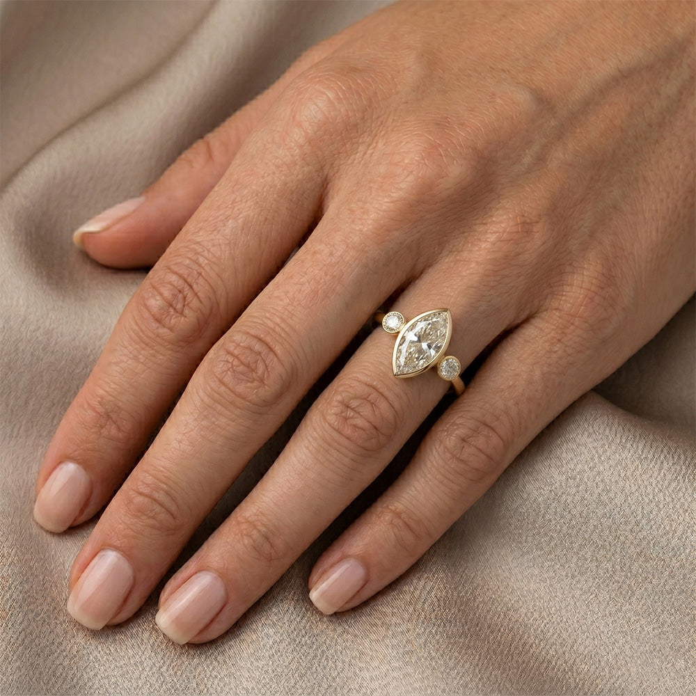 Natural Rose Cut Diamond Trilogy Ring 2.25 ct