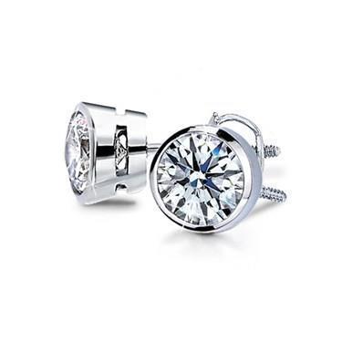 Round Bezel Set Diamond Stud Earring 1 Carat