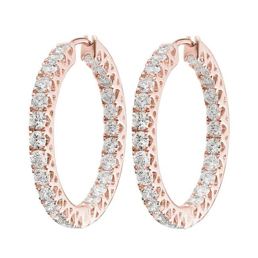Natural Round Brilliant Cut 5.60 Carats Diamonds Hoop Earrings Rose Gold