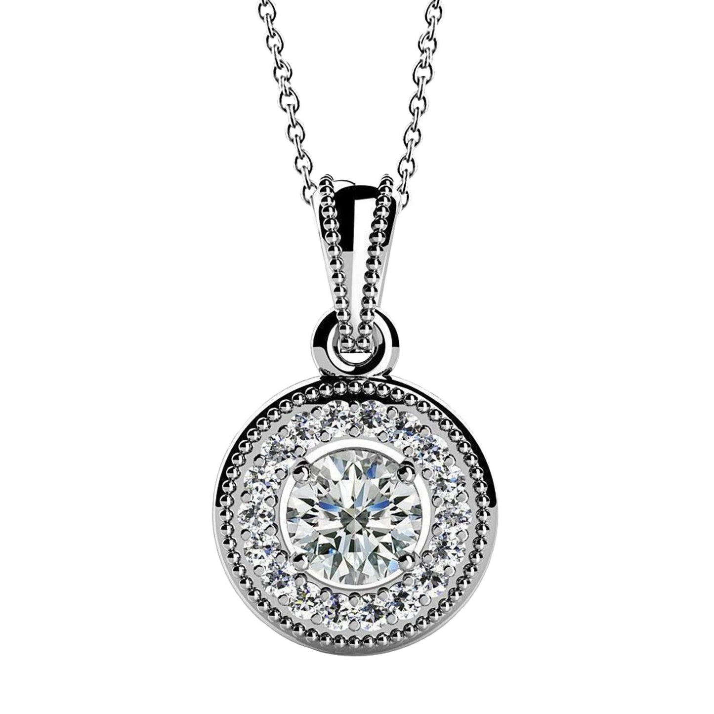 Natural Round Cut Diamonds Circle Pendant Necklace 3.50 Carats White Gold 14K
