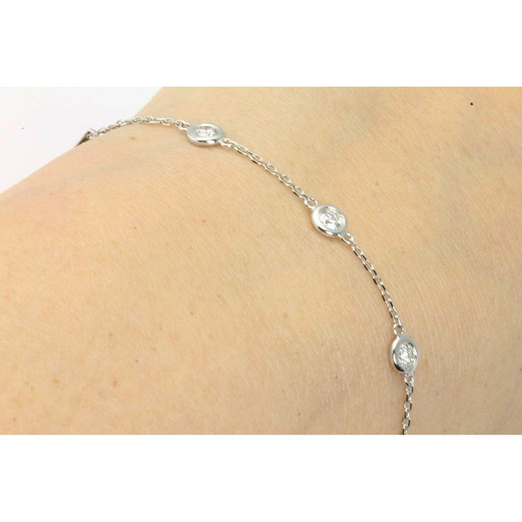Natural Round Diamond By The Yard White Gold 14K Chain Bracelet 3 Ct