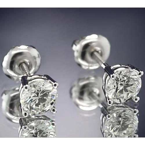 Round Natural Earth Mined Diamond Stud Earring 1.60 Carats White Gold 14K Basket Setting