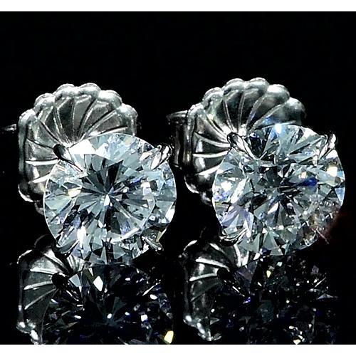 Round Diamond Stud Earrings 2 Carats White Gold 14K