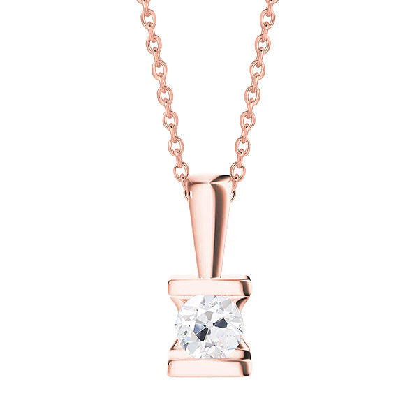Natural Round Old Miner Solitaire Diamond Pendant Bar Set 1 Carat Rose Gold