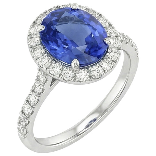 Natural Sapphire Engagement Halo Ring