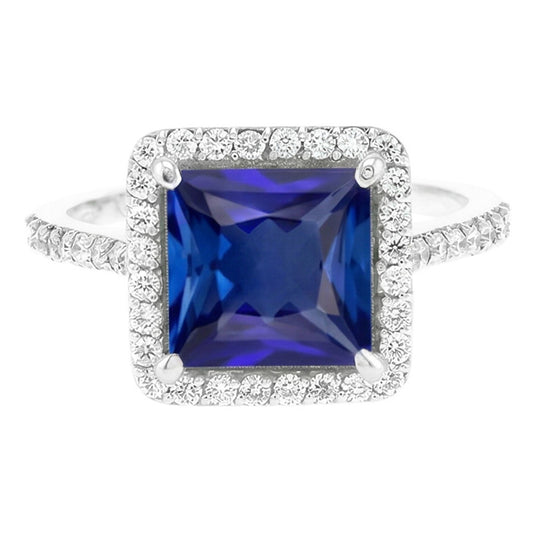 Natural Sapphire Princess Cut Engagement Ring