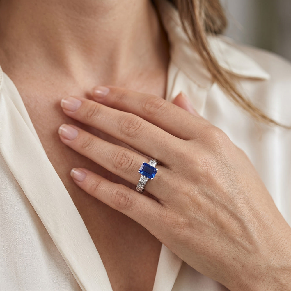 Natural Sapphire Ring 1.75ct - White Gold 14K