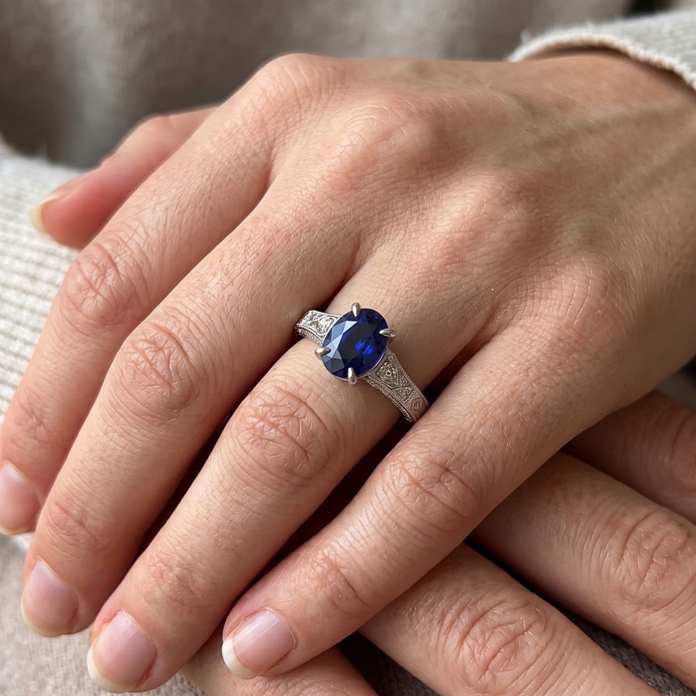 Natural Sapphire Ring 2.25ct - White Gold 14K