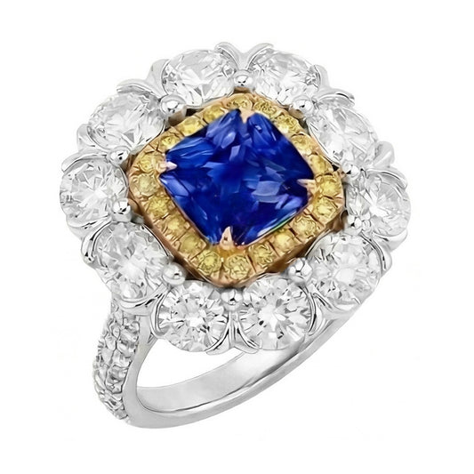 Natural Sapphire Ring 2.50ct - Two Tone 14K Gold