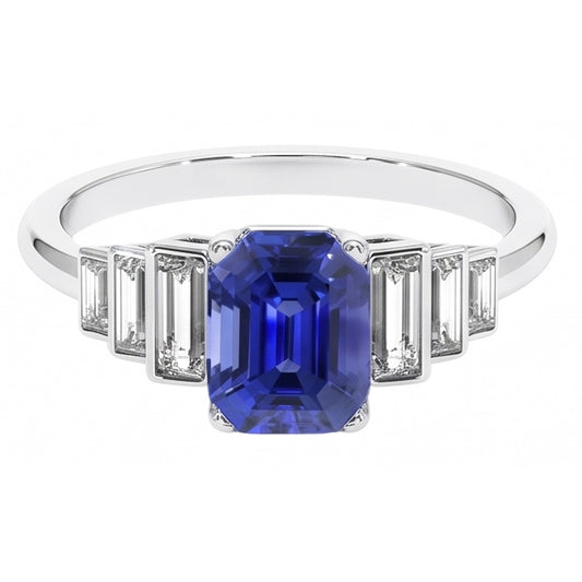 Natural Sapphire Ring 2.50ct - White Gold 14K