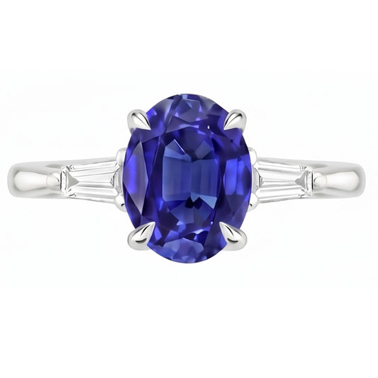 Natural Sapphire Ring 2.50ct - White Gold 14K