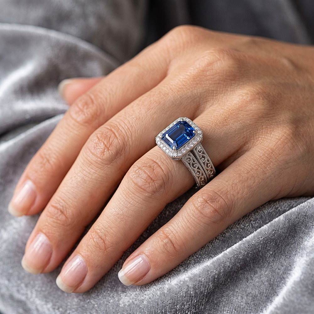 Natural Sapphire Ring 2.50ct - White Gold 14K