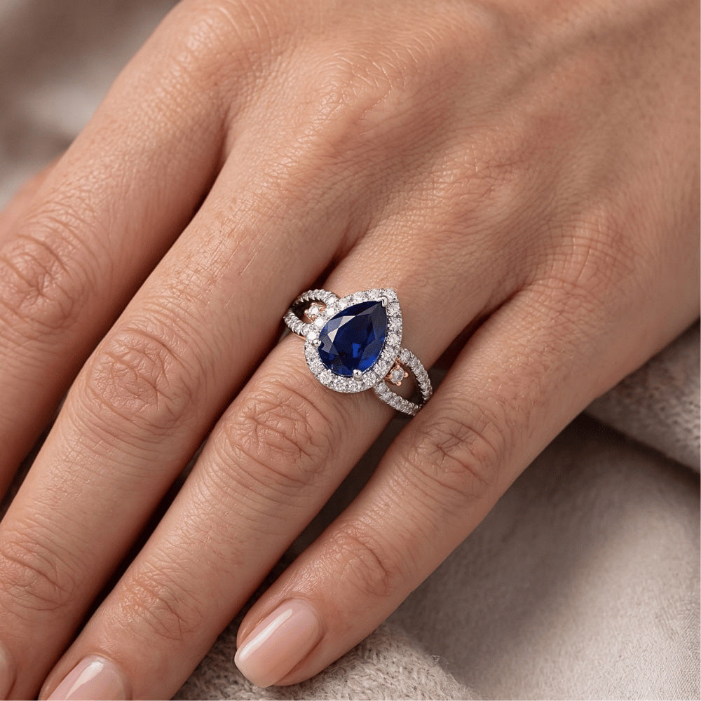 Natural Sapphire Ring 2ct - Two Tone 14K Gold