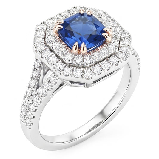 Natural Sapphire Ring 3.50ct - White Gold 14K