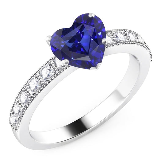 Natural Sapphire Ring 3.50ct - White Gold 14K