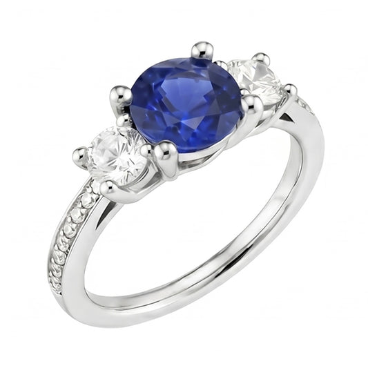 Natural Sapphire Ring 3.50ct - White Gold 14K