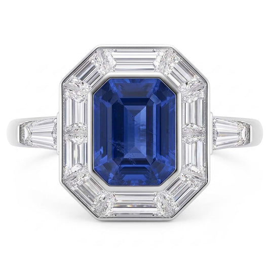 Natural Sapphire Ring 3.50ct - White Gold 14K