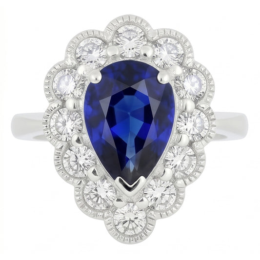 Natural Sapphire Ring 3.50ct - White Gold 14K