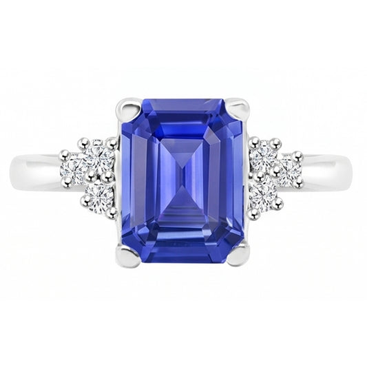 Natural Sapphire Ring 3.50ct - White Gold 14K