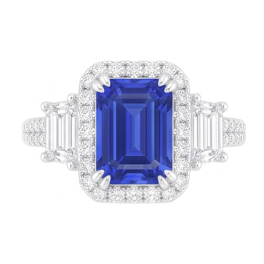 Natural Sapphire Ring 3.50ct - White Gold 14K