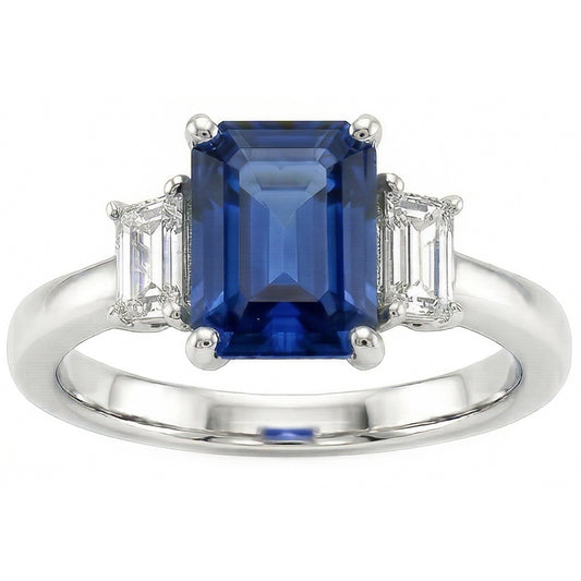 Natural Sapphire Ring 3.50ct - White Gold 14K