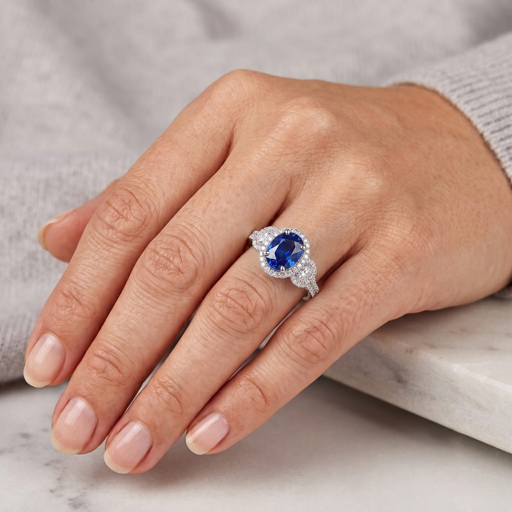 Natural Sapphire Ring 3.50ct - White Gold 14K