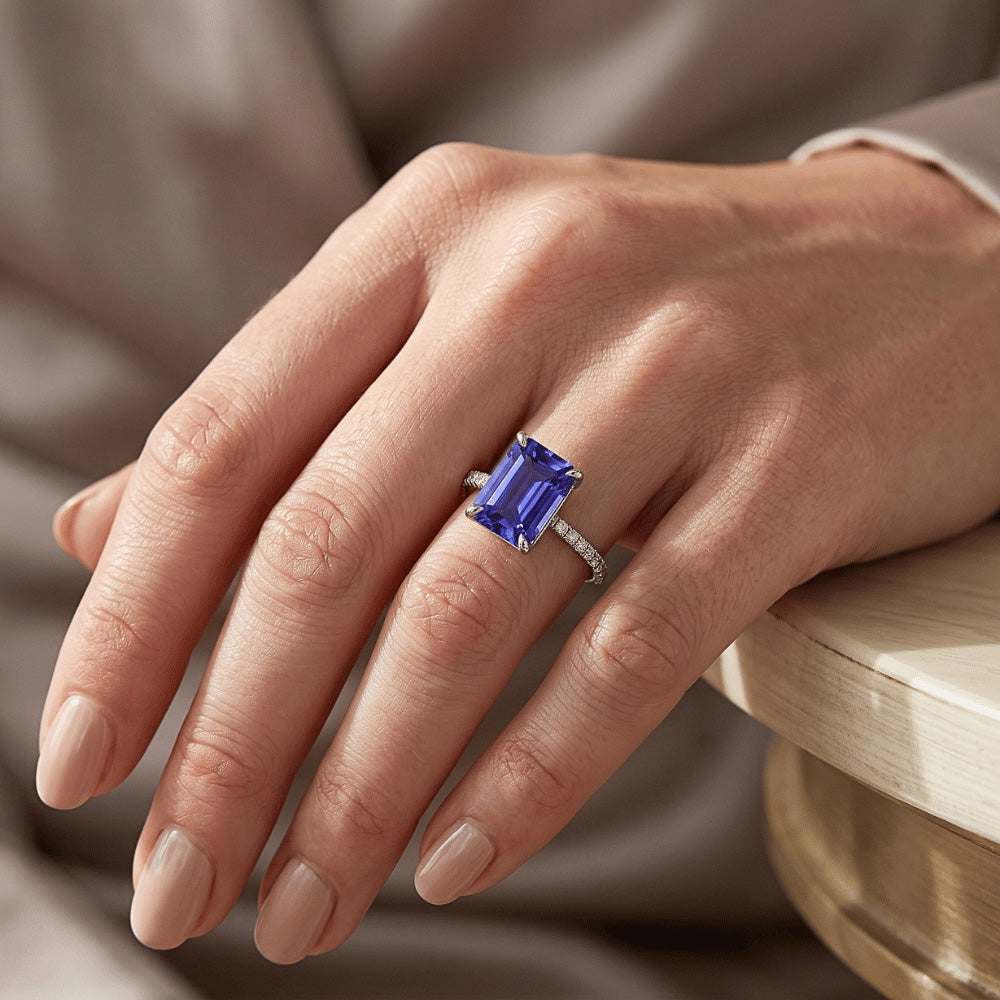 Natural Sapphire Ring 3.50ct - White Gold 14K