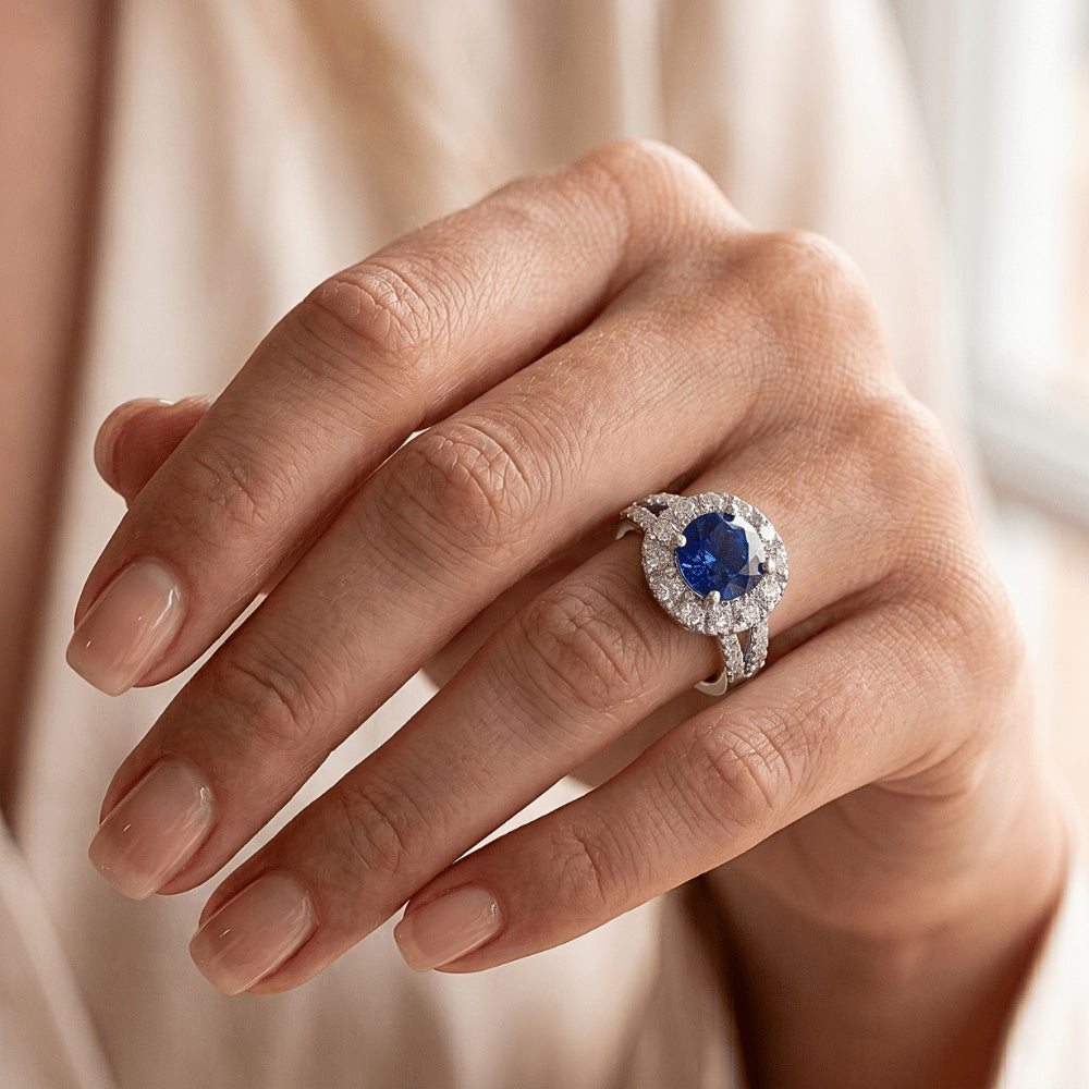 Natural Sapphire Ring 3.50ct - White Gold 14K