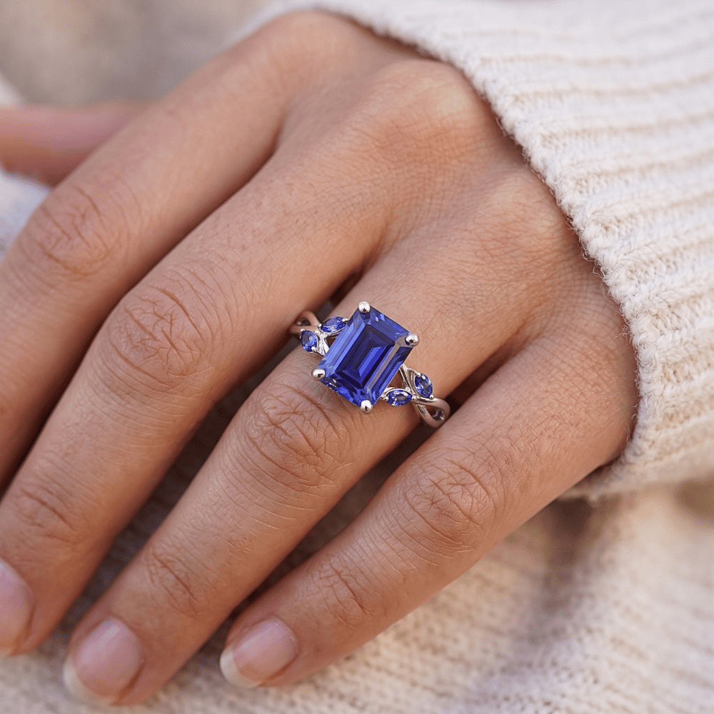 Natural Sapphire Ring 3.50ct - White Gold 14K