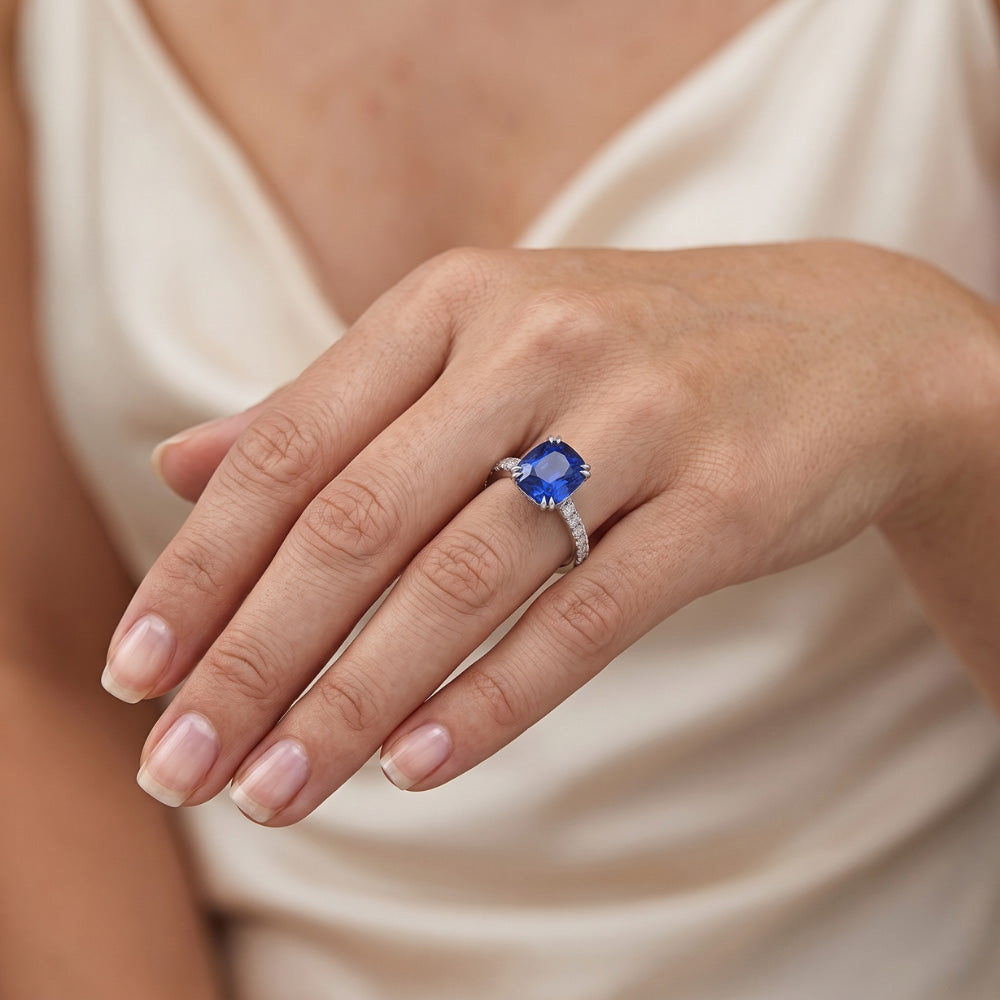 Natural Sapphire Ring 3.50ct - White Gold 14K