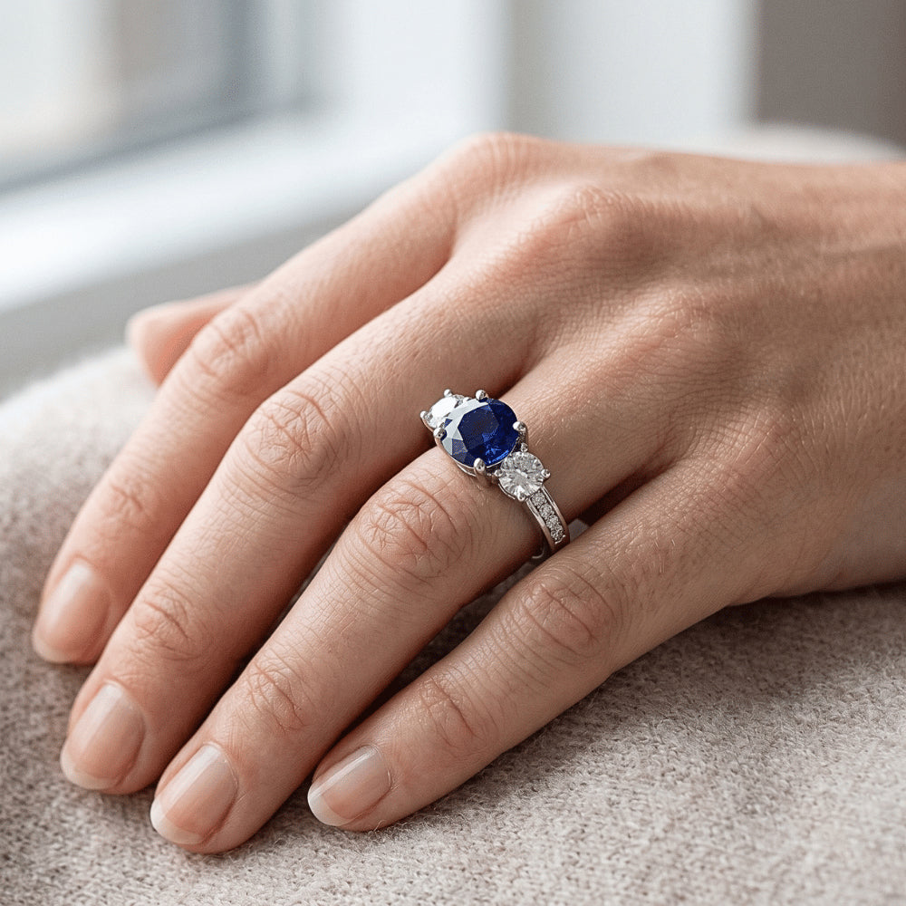 Natural Sapphire Ring 3.50ct - White Gold 14K