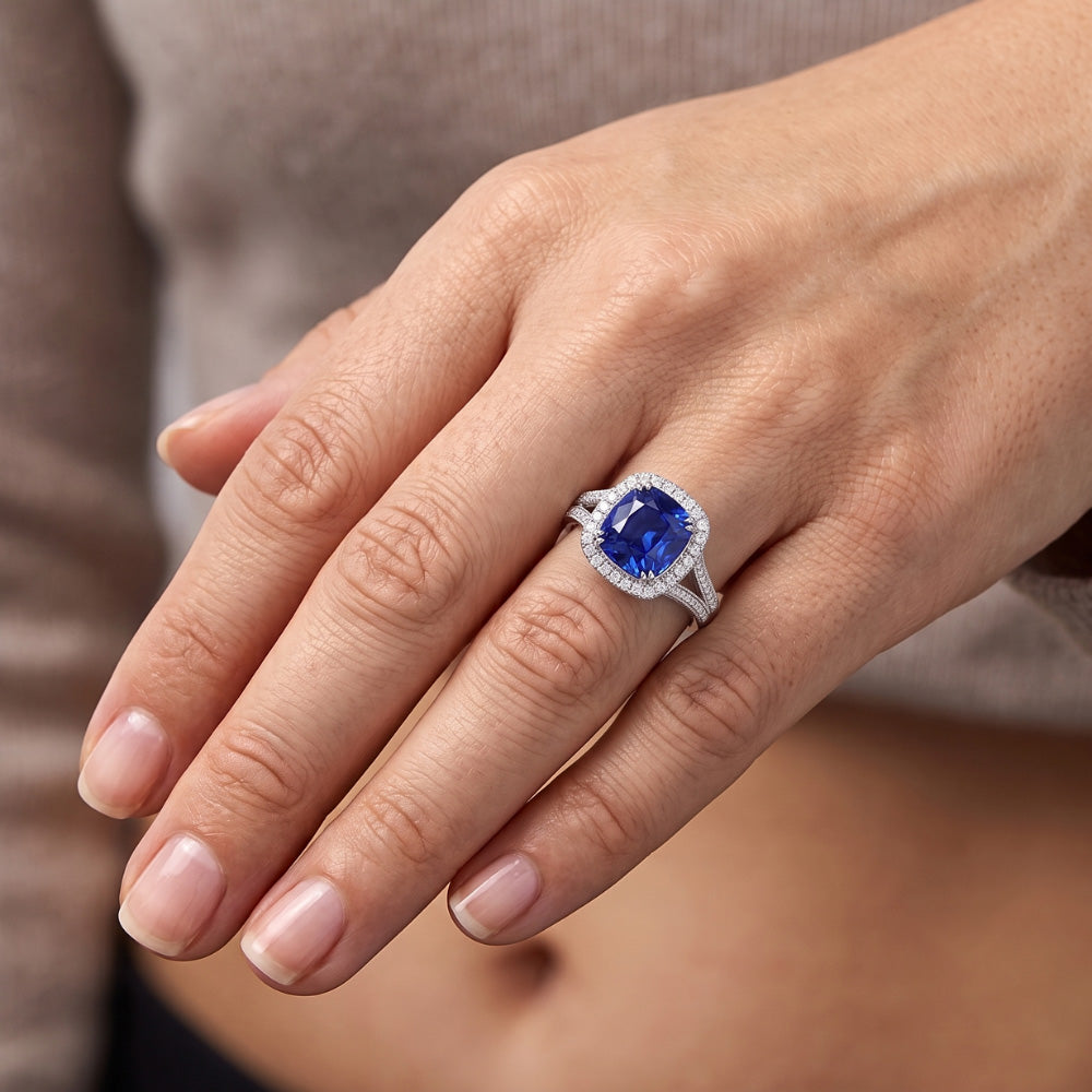 Natural Sapphire Ring 3.50ct - White Gold 14K