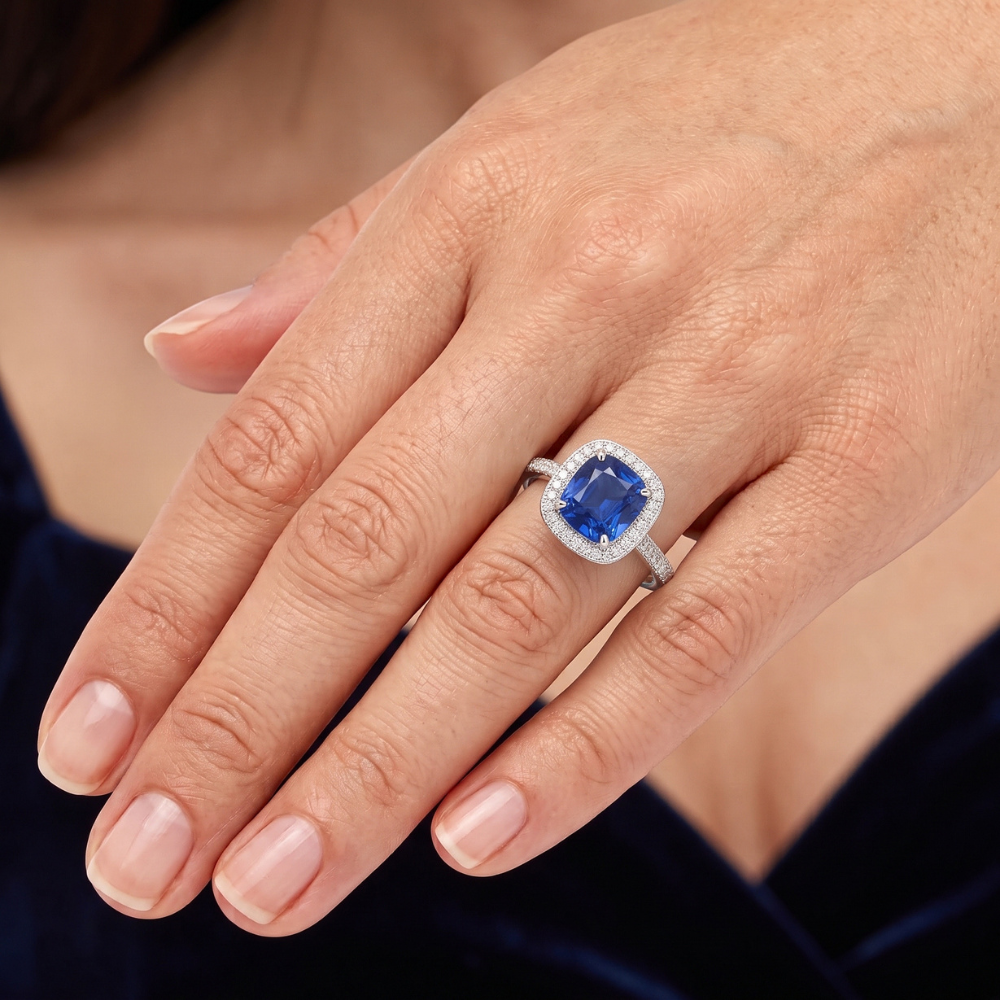 Natural Sapphire Ring 3.50ct - White Gold 14K