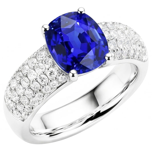 Natural Sapphire Ring 3.50ct - White Gold 14K