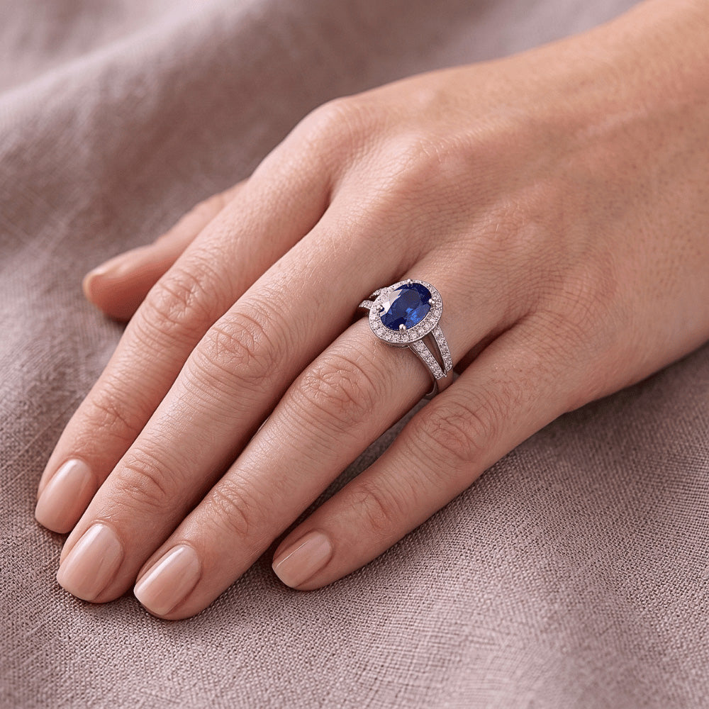 Natural Sapphire Ring 3.51ct - White Gold 14K