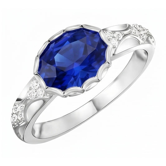 Natural Sapphire Ring 3.75ct - White Gold 14K