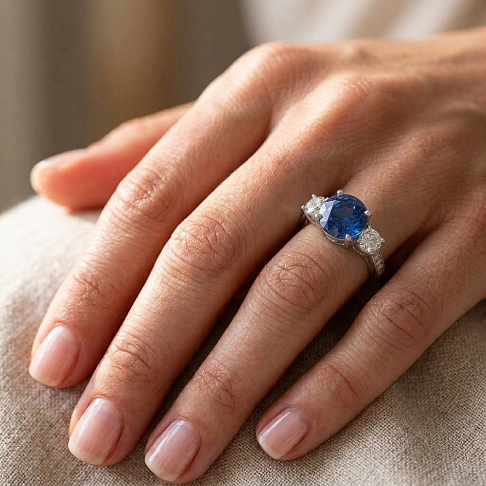 Natural Sapphire Ring 3.80ct - White Gold 14K