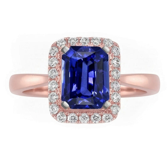 Natural Sapphire Ring 3ct - Two Tone 14K Gold