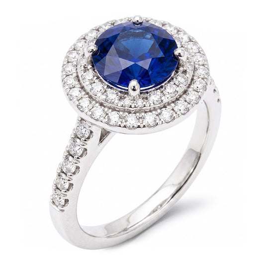 Natural Sapphire Ring 3ct - White Gold 14K
