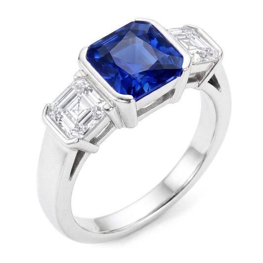 Natural Sapphire Ring 3ct - White Gold 14K