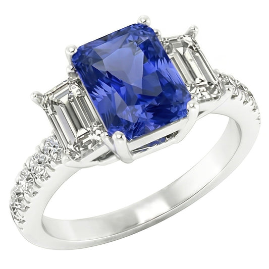 Natural Sapphire Ring 3ct - White Gold 14K