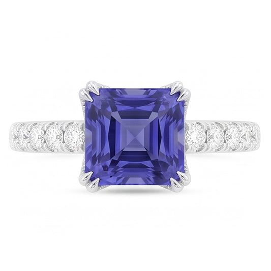Natural Sapphire Ring 3ct - White Gold 14K