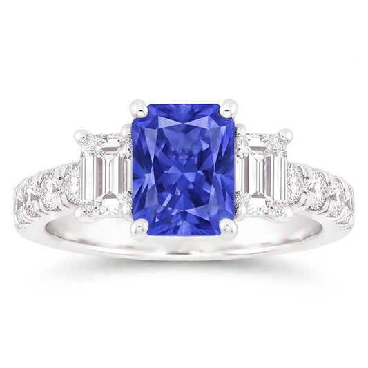Natural Sapphire Ring 3ct - White Gold 14K