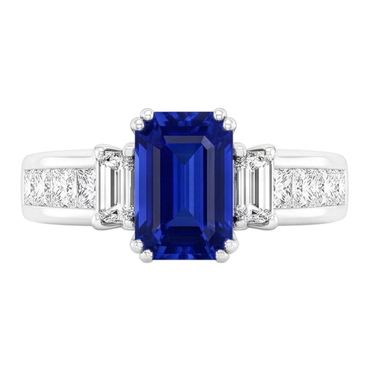 Natural Sapphire Ring 3ct - White Gold 14K