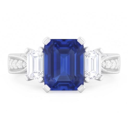 Natural Sapphire Ring 3ct - White Gold 14K