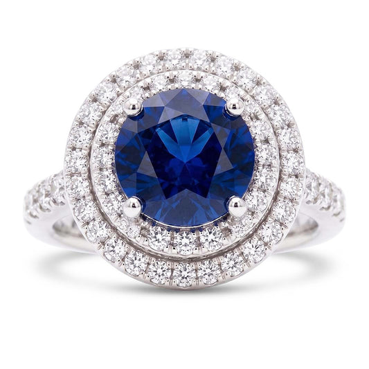 Natural Sapphire Ring 3ct - White Gold 14K