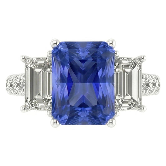 Natural Sapphire Ring 3ct - White Gold 14K