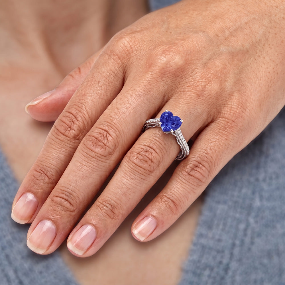 Natural Sapphire Ring 3ct - White Gold 14K