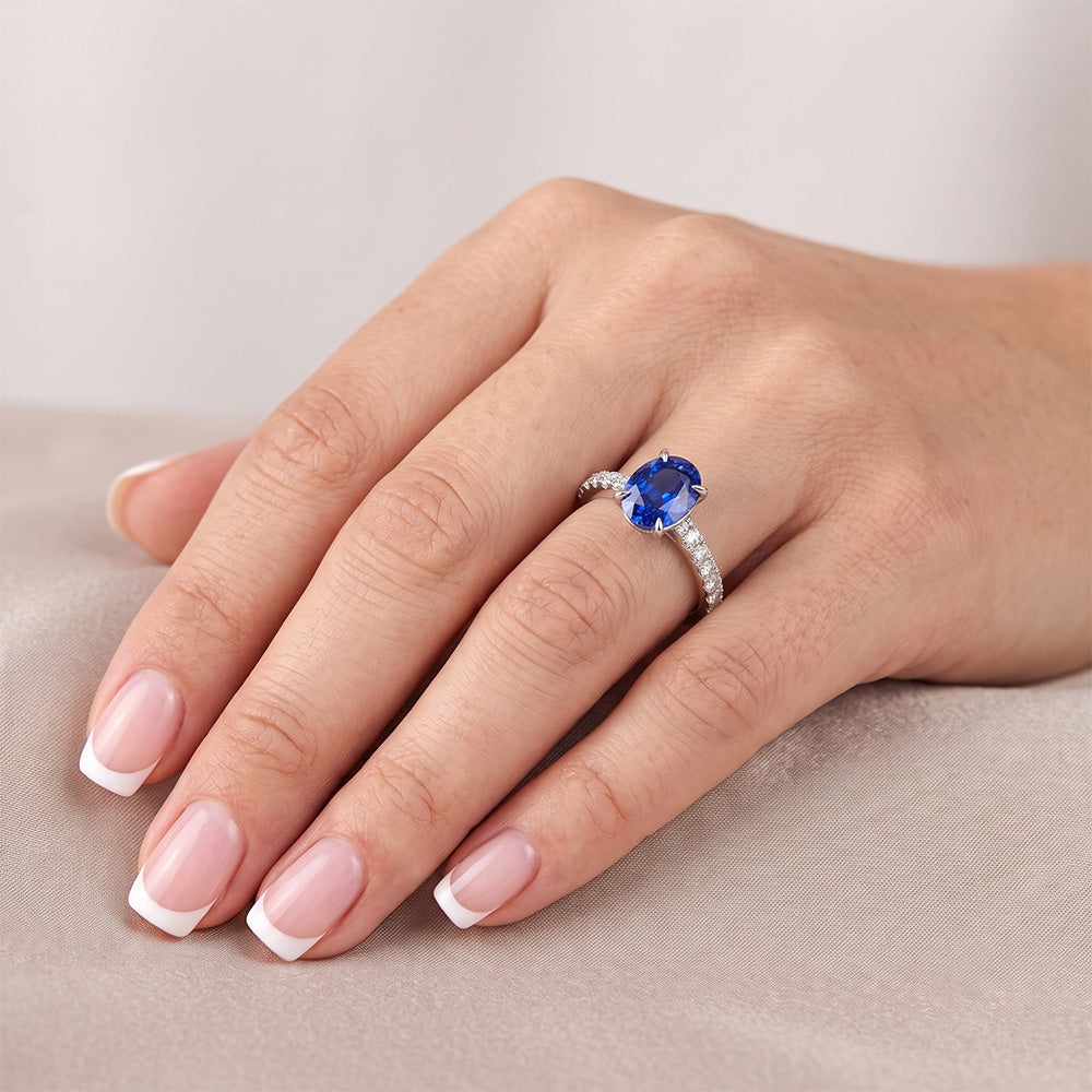 Natural Sapphire Ring 3ct - White Gold 14K
